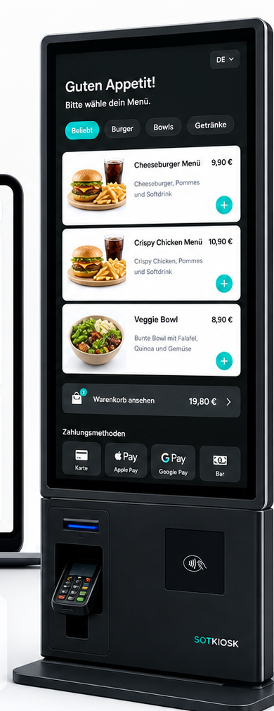 SOTKIOSK Terminal-Bestelloberfläche auf einem SOT.KIOSK Kiosk